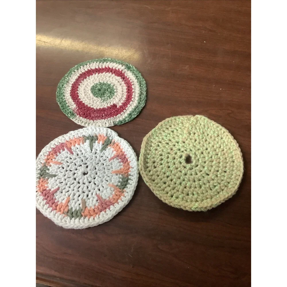 3 Vintage Crocheted Hot Pads/Pot Holders 6.25”